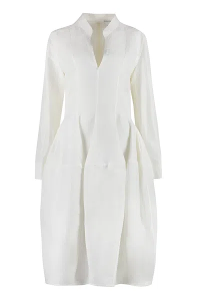 Bottega Veneta Fluid Pleated Linen Midi Dress In White