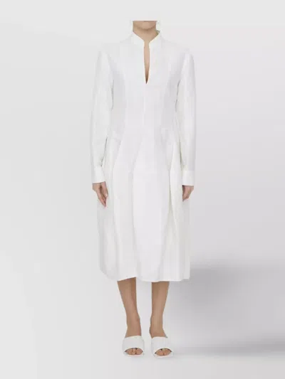 Bottega Veneta Linen And Viscose Dress With Buttoned Sleeves