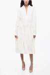 Bottega Veneta Linen Blend Ruffled Dress With V-neckline