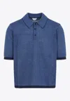 Bottega Veneta Linen Polo With Geometric Jacquard Pattern In Blue