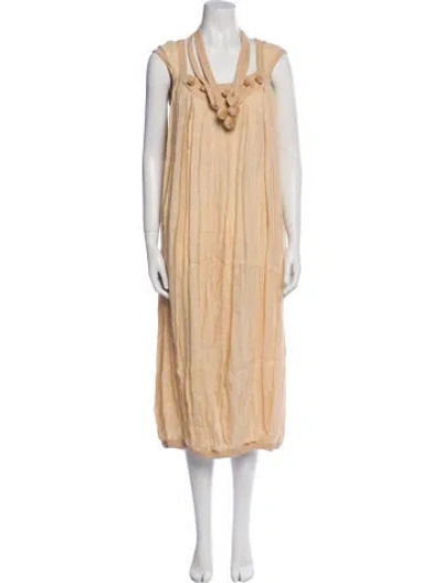 Pre-owned Bottega Veneta Linen Long Dress In Brown