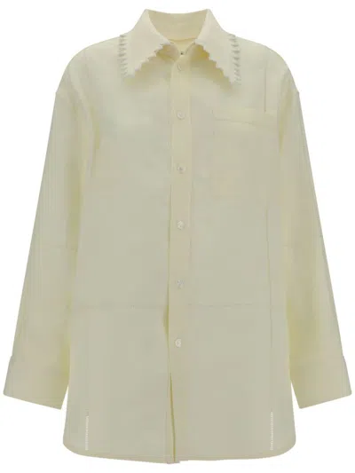 Bottega Veneta Linen Oversized Shirt With Embroidered Collar In Yellow