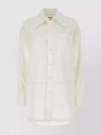 Bottega Veneta Linen Shirt With Chest Pocket And Cut-out Collar In White