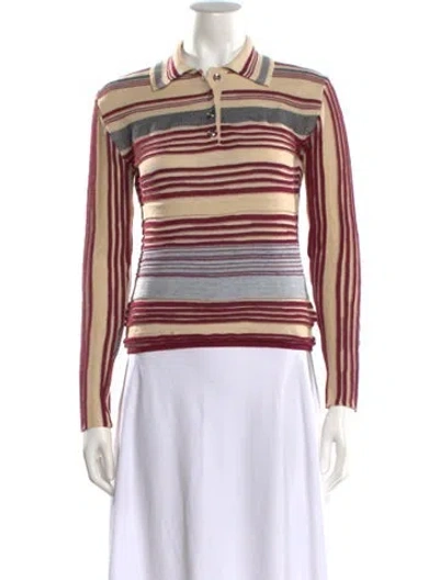Pre-owned Bottega Veneta Linen Striped Polo In Pink