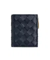 Bottega Veneta Portafoglio Intrecciato Bi-fold Piccolo Con Zip In Blue