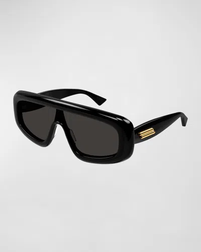 Bottega Veneta Logo Acetate Shield Sunglasses In Black