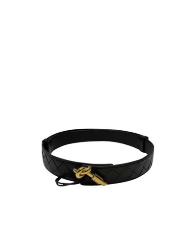 Bottega Veneta Logo Belt In Black