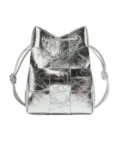 Bottega Veneta Logo Bucket Shoulder Bag In Gray