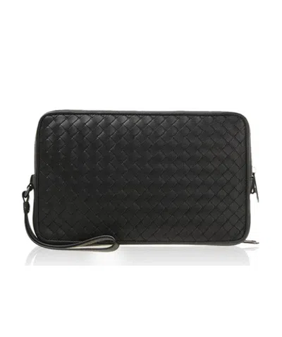 Bottega Veneta Logo Clutch In Black