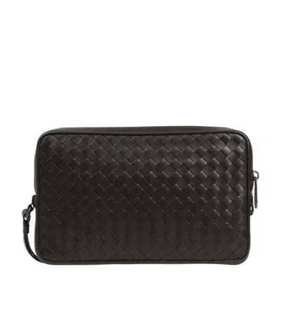 Bottega Veneta Logo Clutch In Black