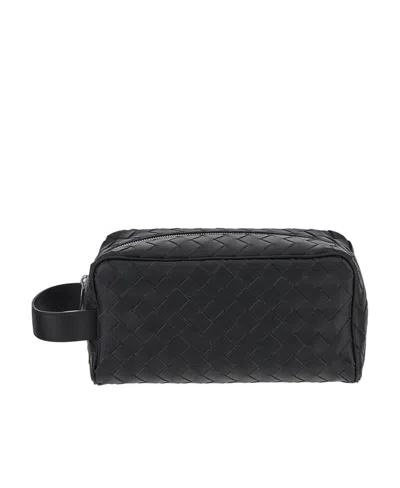 Bottega Veneta Logo Clutch In Black