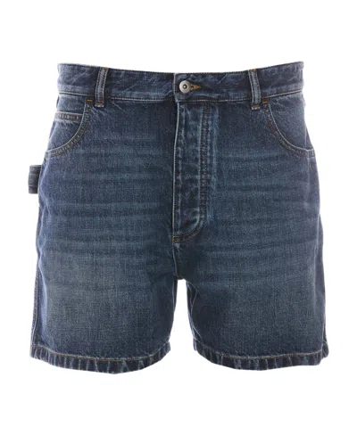 Bottega Veneta Logo Denim Shorts In Blue
