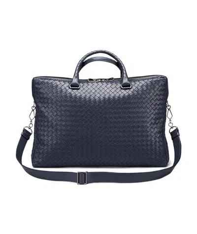 Bottega Veneta Logo Details Portable Briefcase In Blue
