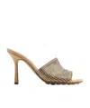 Bottega Veneta Logo Diamond Pendant High-heeled Sandals In Cane Sugar