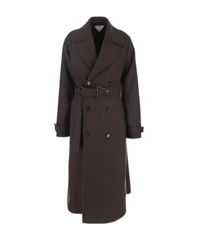 Bottega Veneta Logo Double-breasted Coat In Brown