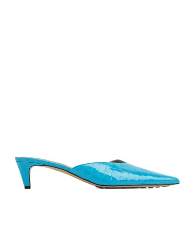 Bottega Veneta Logo Embossed Muller High Heels In Blue