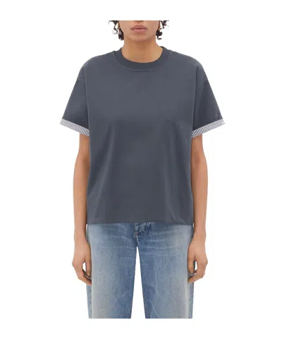 Bottega Veneta Logo-embroidered Double-layered T-shirt In Gray