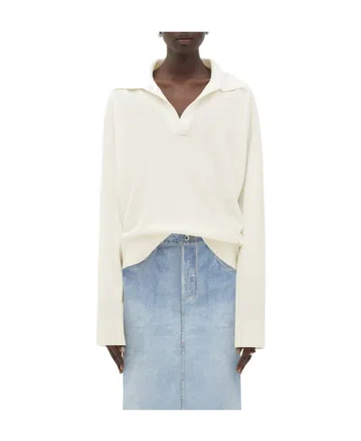 Bottega Veneta Logo-embroidered Ribbed Jumper In White
