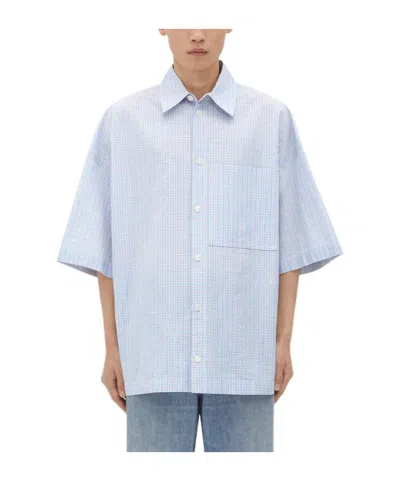 Bottega Veneta Cotton Linen Check Overshirt In Blue