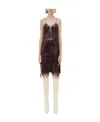 Bottega Veneta Feathered Sequin V-neck Spaghetti Strap Dress In Black
