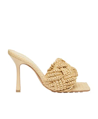 Bottega Veneta Lido 90 Raffia Intrecciato Mule In Beige O Tan