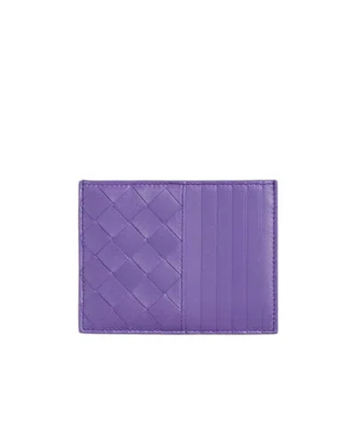 Bottega Veneta Logo Leather Card Bag In Purple
