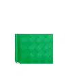 Bottega Veneta Logo Leather Knitted Folding Wallet In Green