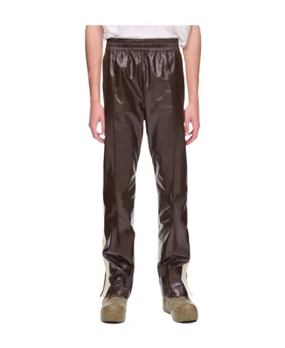 Bottega Veneta Logo Leather Trousers In Brown