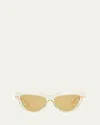 Bottega Veneta Logo Metal Alloy & Acetate Cat-eye Sunglasses In Shiny Transparent Light Yellow