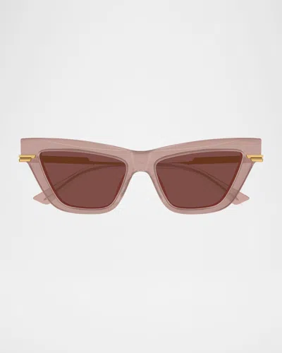 Bottega Veneta Logo Mixed-media Cat-eye Sunglasses In Orange