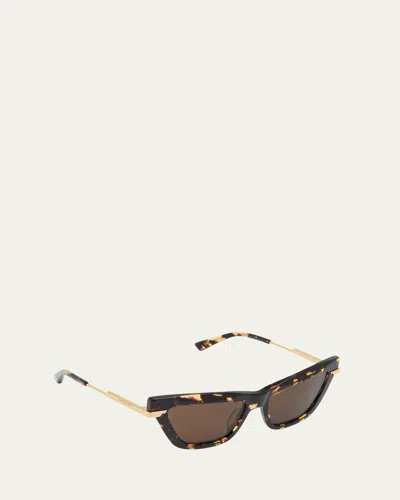 Bottega Veneta Logo Mixed-media Cat-eye Sunglasses In Brown