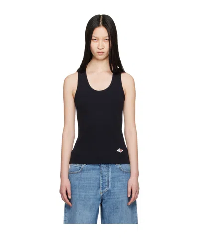 Bottega Veneta Navy Logo Patch Tank Top In 4246 Midnight Blue