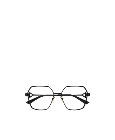 Bottega Veneta Logo-plaque Geometric-frame Glasses In Black