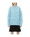 Bottega Veneta Light Blue Stretch Wool Blend Shetland Alphabet Oversize Sweater In Blue