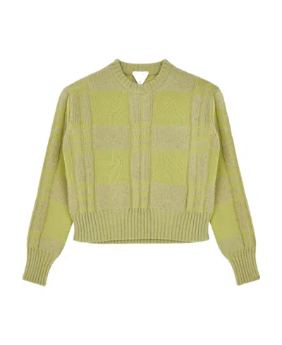 Bottega Veneta Logo Round Neck Waffle Sweater In Green