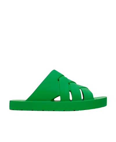 Bottega Veneta Mens Green Interwoven Rubber Sliders
