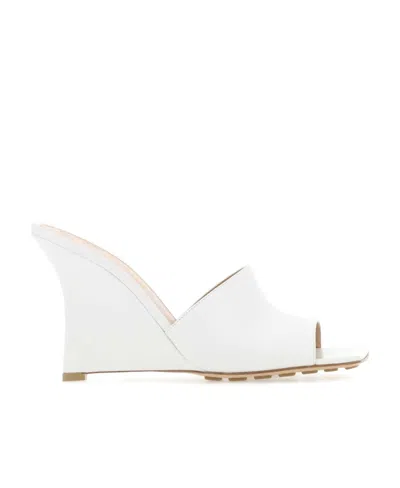 Bottega Veneta Logo Slope Heel Sandals In White
