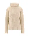 Bottega Veneta Beige Wool Sweater With Ribbed Motif In Nude