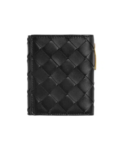 Bottega Veneta `small Intrecciato Bi-fold Zip Wallet` In Black