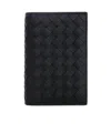 Bottega Veneta Men Leather Card Holder With Intrecciato Motif In Black