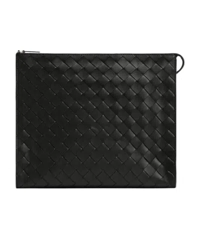 Bottega Veneta Logo Weaving Handbag In Black