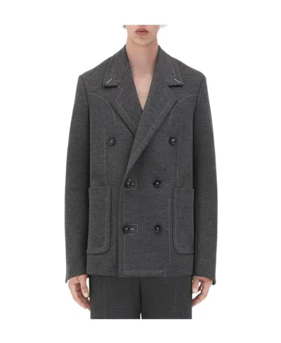 Bottega Veneta Logo Woolen Flannel Coat In Black
