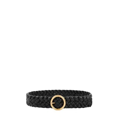 Bottega Veneta Logo Woven Belt In Black