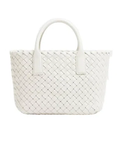 Bottega Veneta Logo Woven Handbag In White