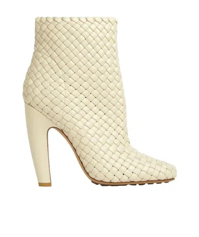 Bottega Veneta Logo Woven High-heeled Boots In Nude