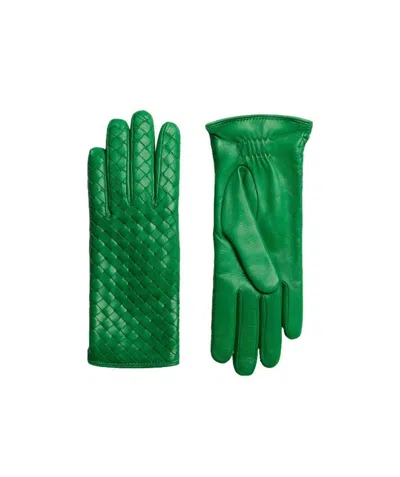 Bottega Veneta Logo Woven Leather Gloves In Green