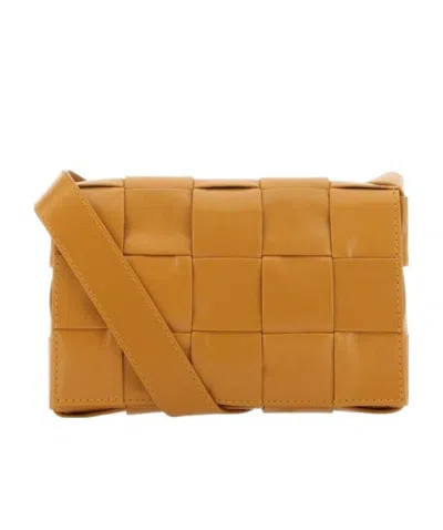 Bottega Veneta Logo Woven Shoulder Bag In Orange