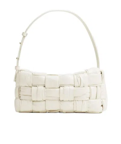 Bottega Veneta Logo Woven Shoulder Bag In White
