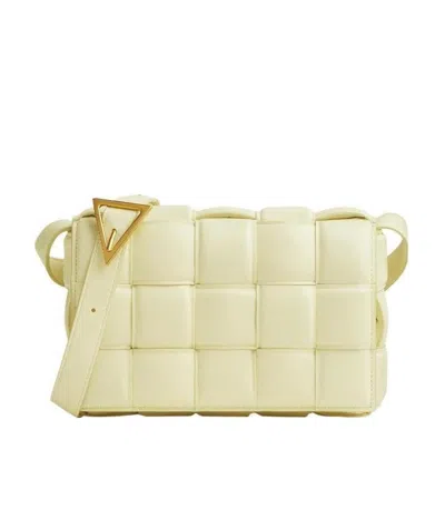 Bottega Veneta Logo Woven Shoulder Bag In Yellow