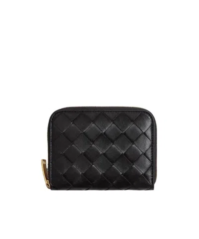 Bottega Veneta Logo Zipper Coin Purse In Black